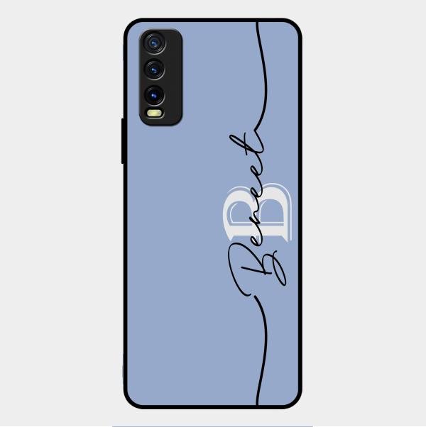 Personalized Initials Azure Glossy Metal Case Cover For Vivo Y20T