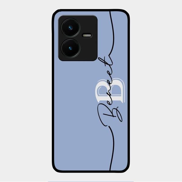 Personalized Initials Azure Glossy Metal Case Cover For Vivo Y22