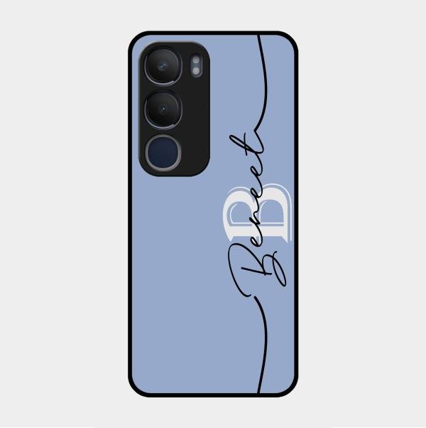 Personalized Initials Azure Glossy Metal Case Cover For Vivo Y29 5G