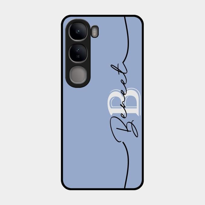 Personalized Initials Azure Glossy Metal Case Cover For Vivo Y300 5G