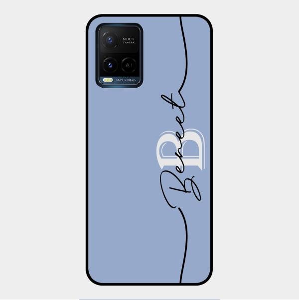 Personalized Initials Azure Glossy Metal Case Cover For Vivo Y33S