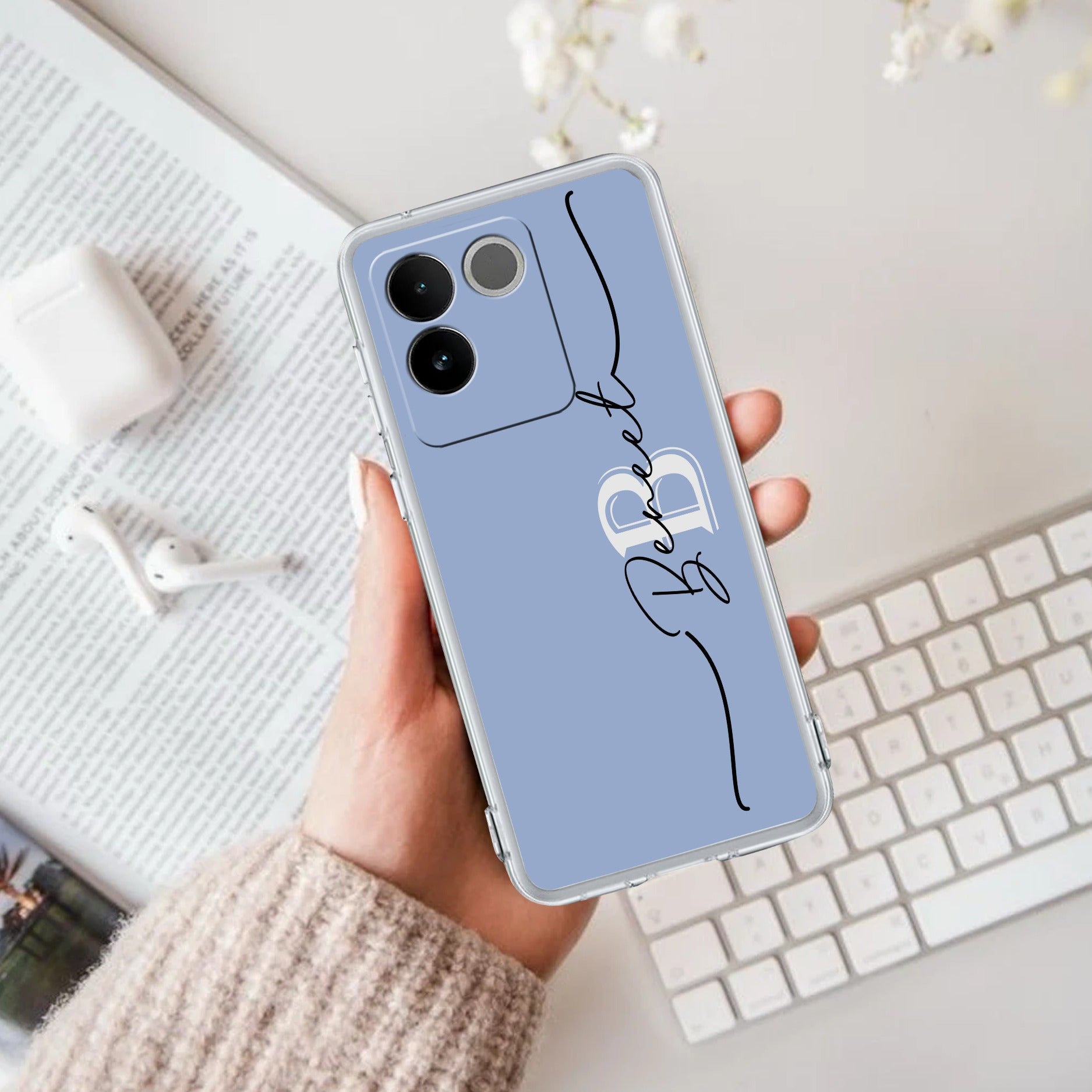 Personalized Initials Azure Silicon Case For iQOO Z7 Pro 5G