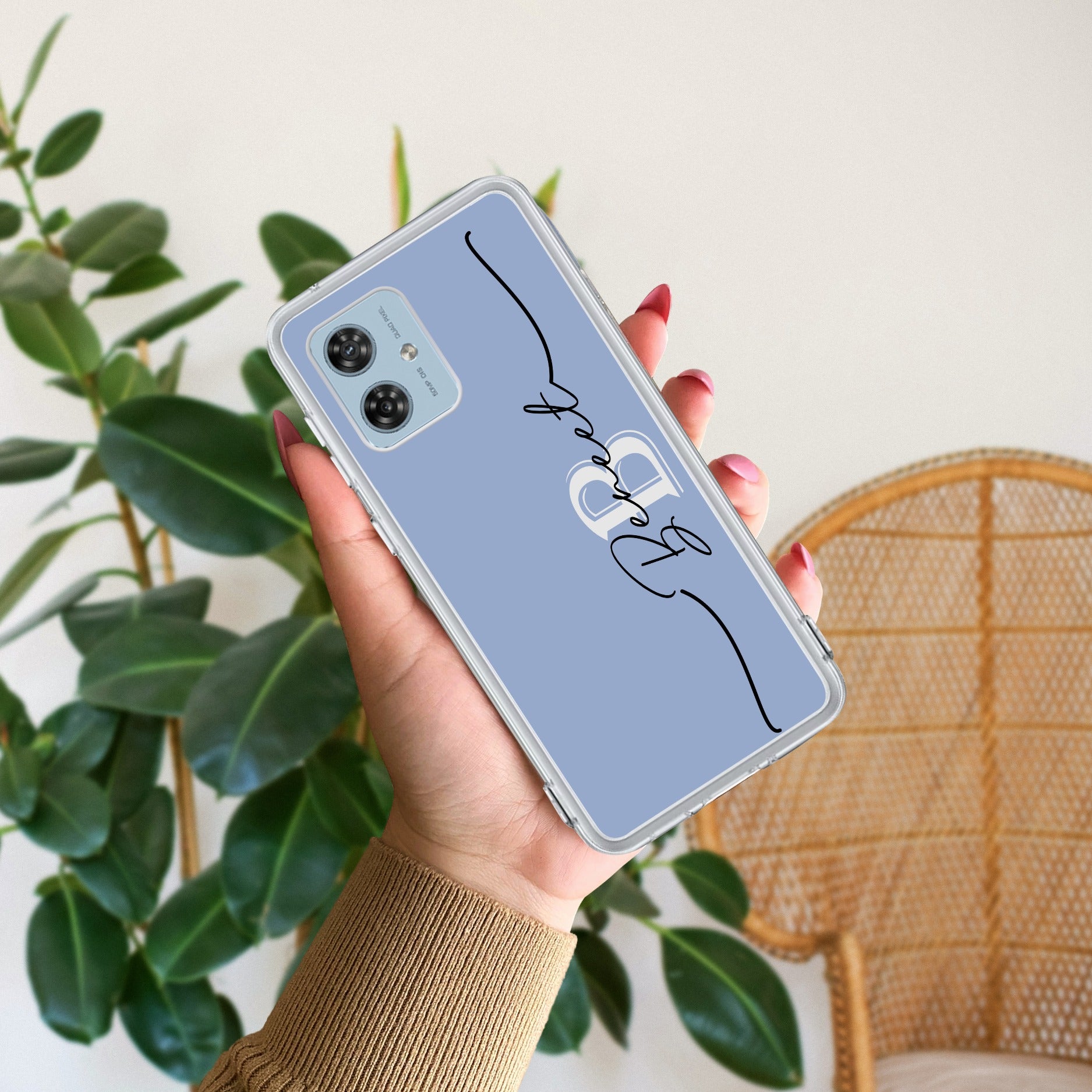 Personalized Initials Azure Anti Yellow Case For Motorola G54 5G