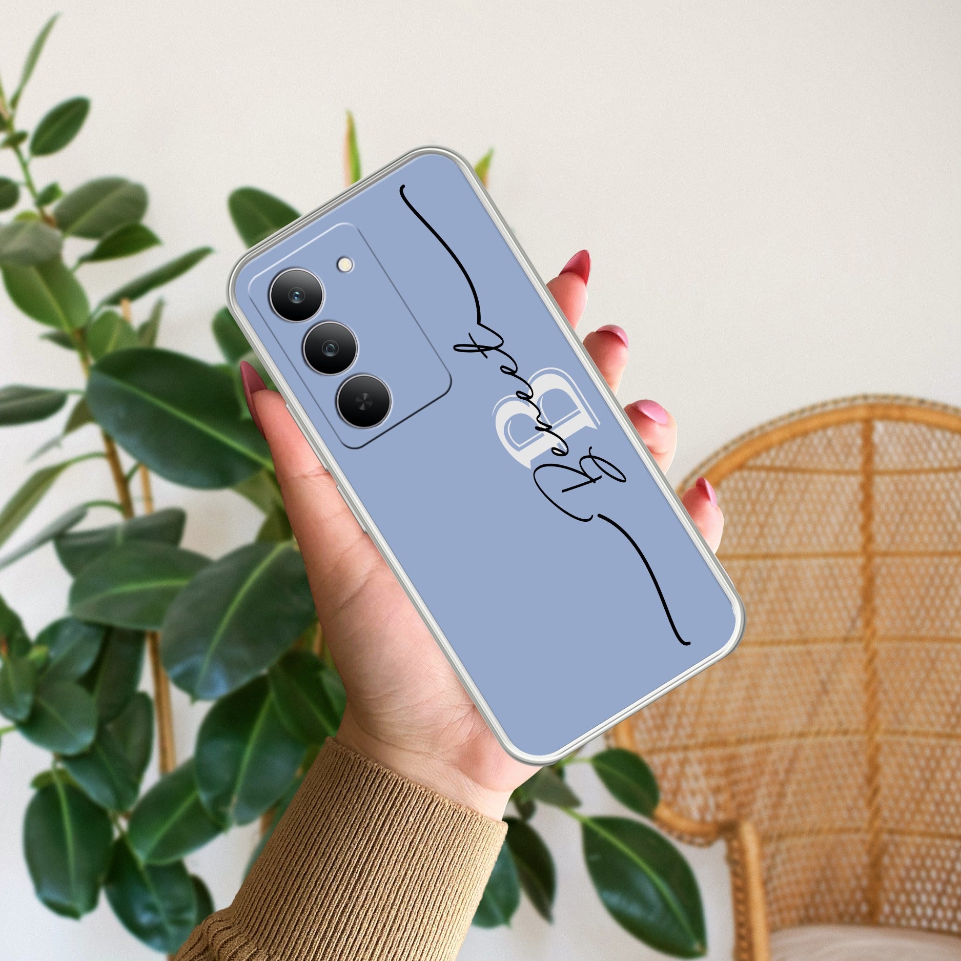 Personalized Initials Azure Silicon Case For Realme 14x 5G