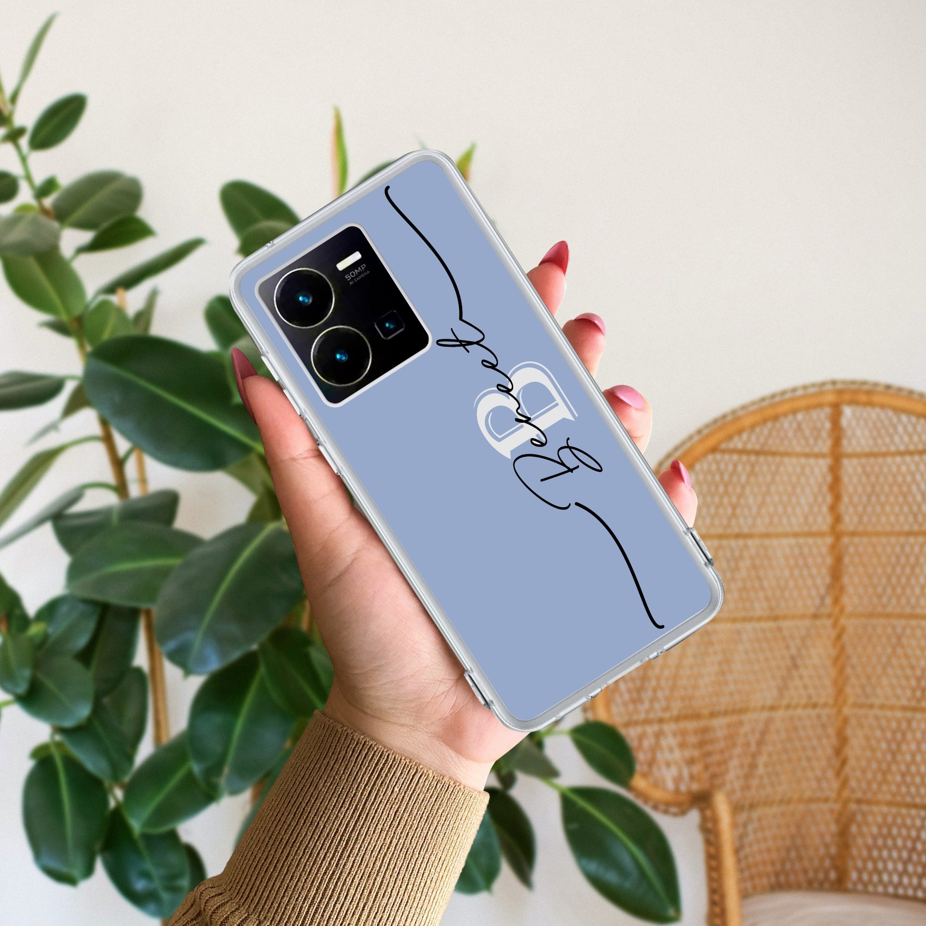 Personalized Initials Azure Silicon Case For Vivo Y35