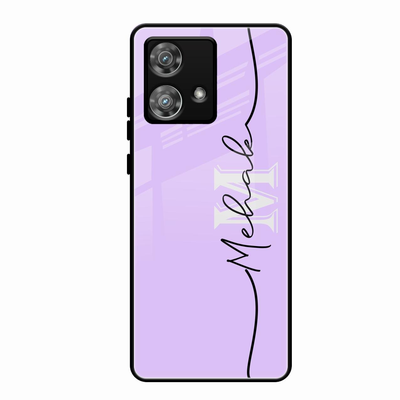 Personalized Initials Lavender Glossy Metal Case Cover For Motorola Edge 40 5G