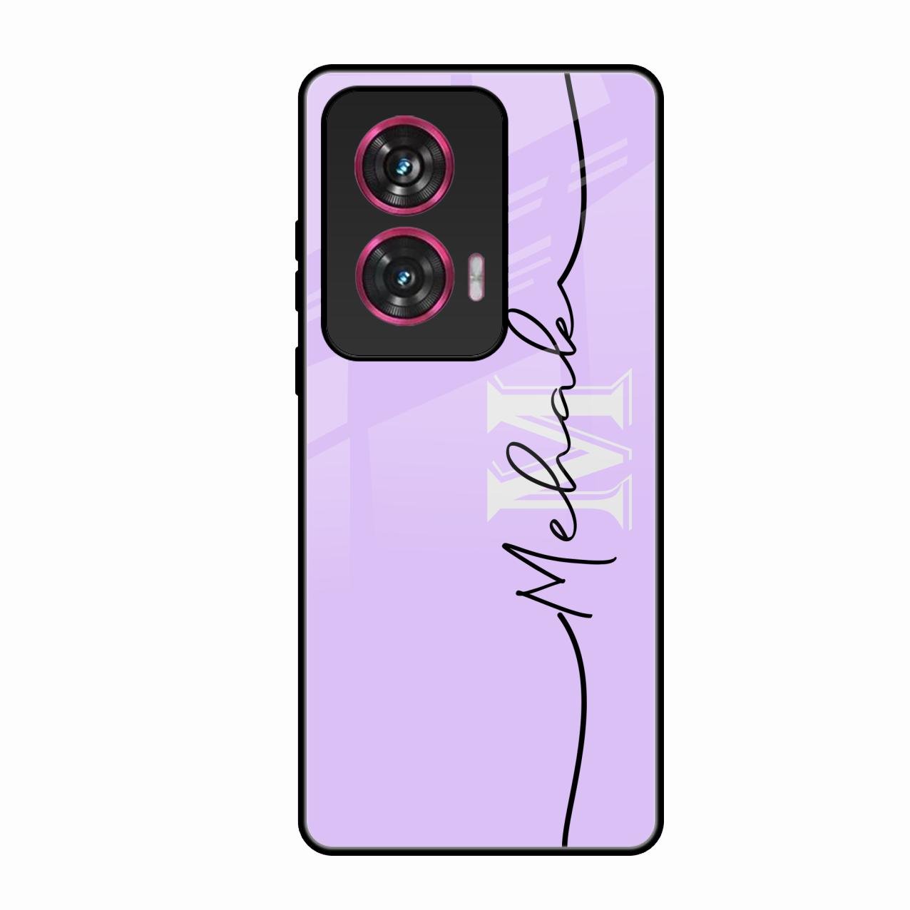 Personalized Initials Lavender Glossy Metal Case Cover For Motorola Edge 50 Fusion 5G