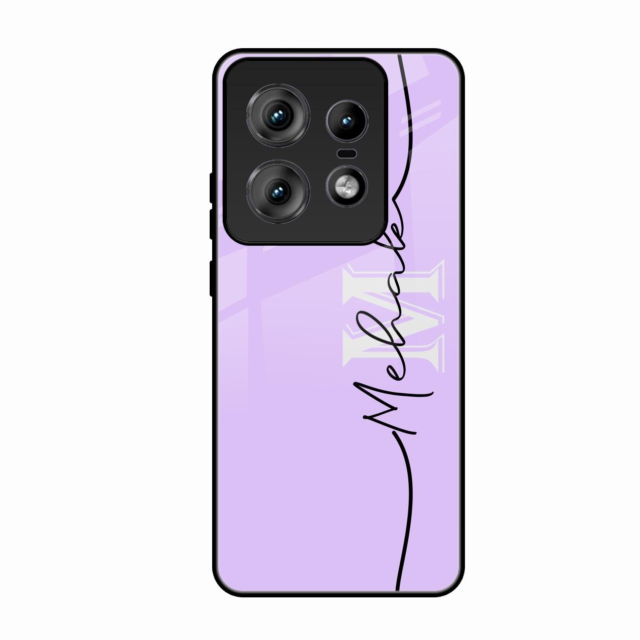 Personalized Initials Lavender Glossy Metal Case Cover For Motorola Edge 50 Pro