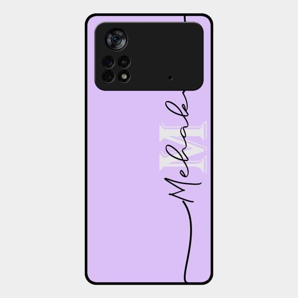 Personalized Initials Lavender Glossy Metal Case Cover For Poco X4 Pro 5G