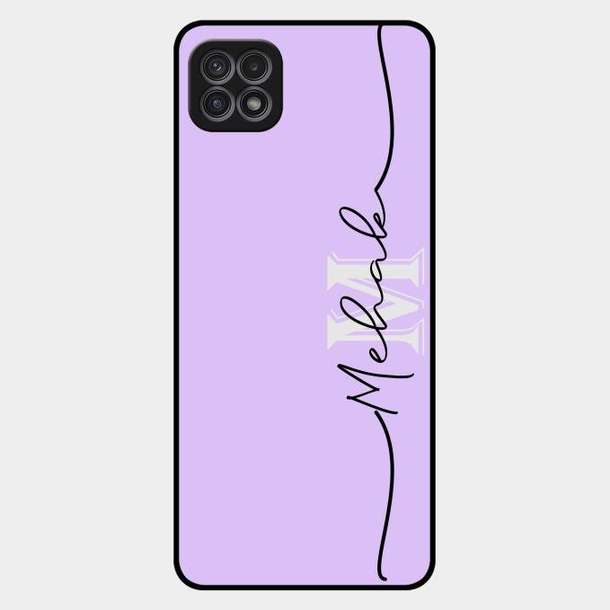Personalized Initials Lavender Glossy Metal Case Cover For Samsung Galaxy F42 5G