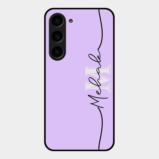 Personalized Initials Lavender Glossy Metal Case Cover For Samsung Galaxy S23 5G