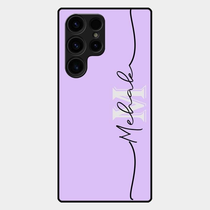 Personalized Initials Lavender Glossy Metal Case Cover For Samsung Galaxy S23 Ultra 5G