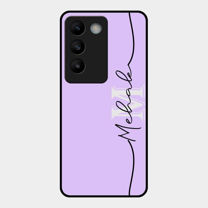 Personalized Initials Lavender Glossy Metal Case Cover For Vivo T3 5G