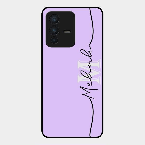 Personalized Initials Lavender Glossy Metal Case Cover For Vivo V23 5G