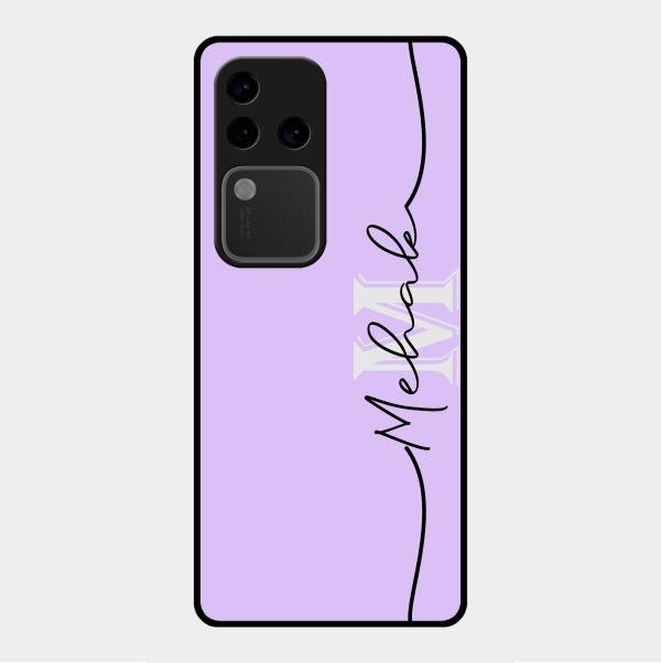 Personalized Initials Lavender Glossy Metal Case Cover For Vivo V30 Pro 5G
