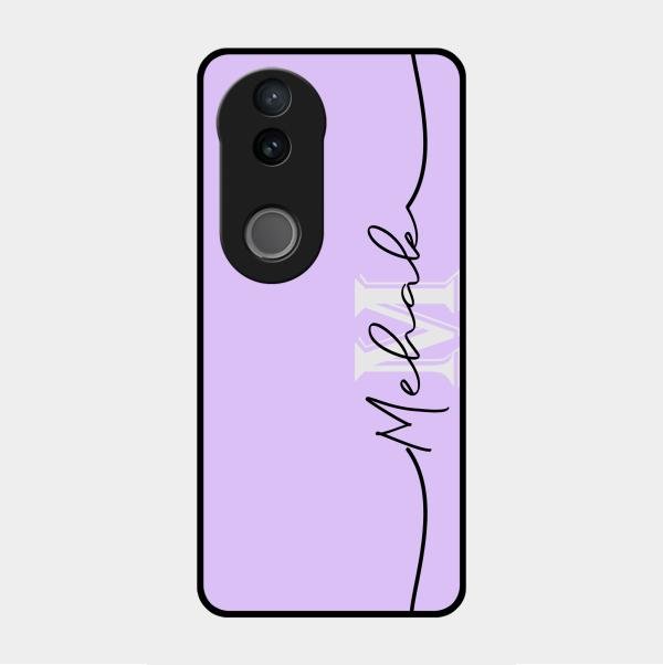 Personalized Initials Lavender Glossy Metal Case Cover For Vivo V50E 5G