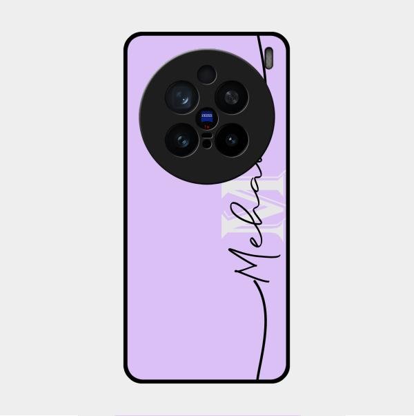Personalized Initials Lavender Glossy Metal Case Cover For Vivo X200 Pro 5G