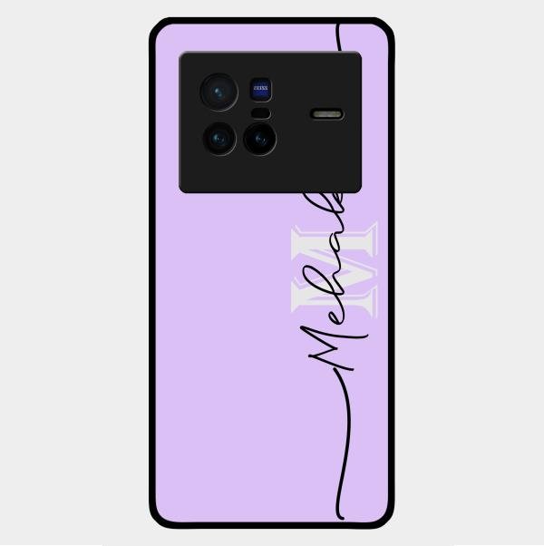 Personalized Initials Lavender Glossy Metal Case Cover For Vivo X80 5G