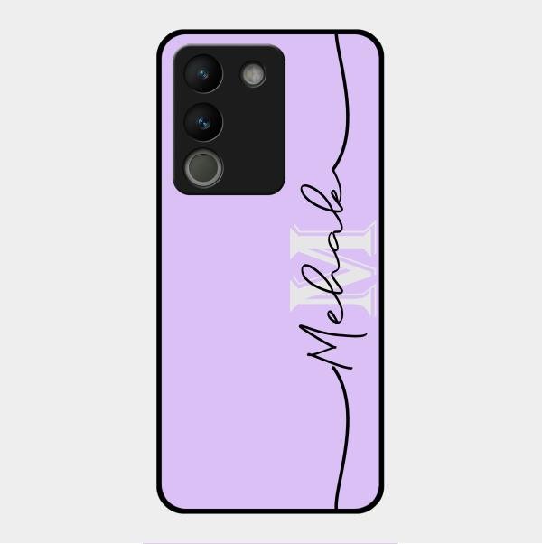 Personalized Initials Lavender Glossy Metal Case Cover For Vivo Y200 5G
