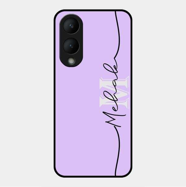 Personalized Initials Lavender Glossy Metal Case Cover For Vivo Y28 5G