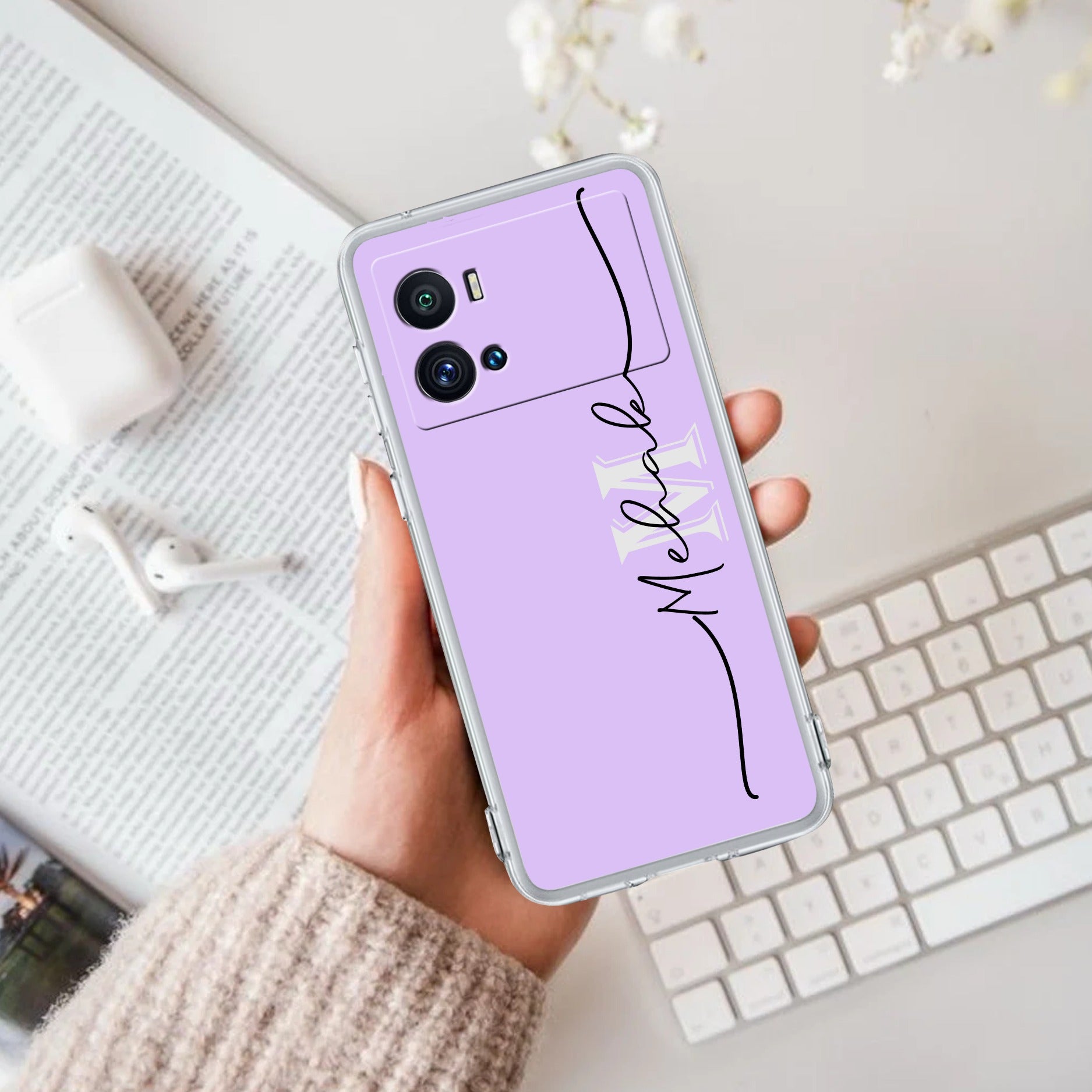 Personalized Initials Lavender Silicon Case For iQOO Neo 7 Pro 5G