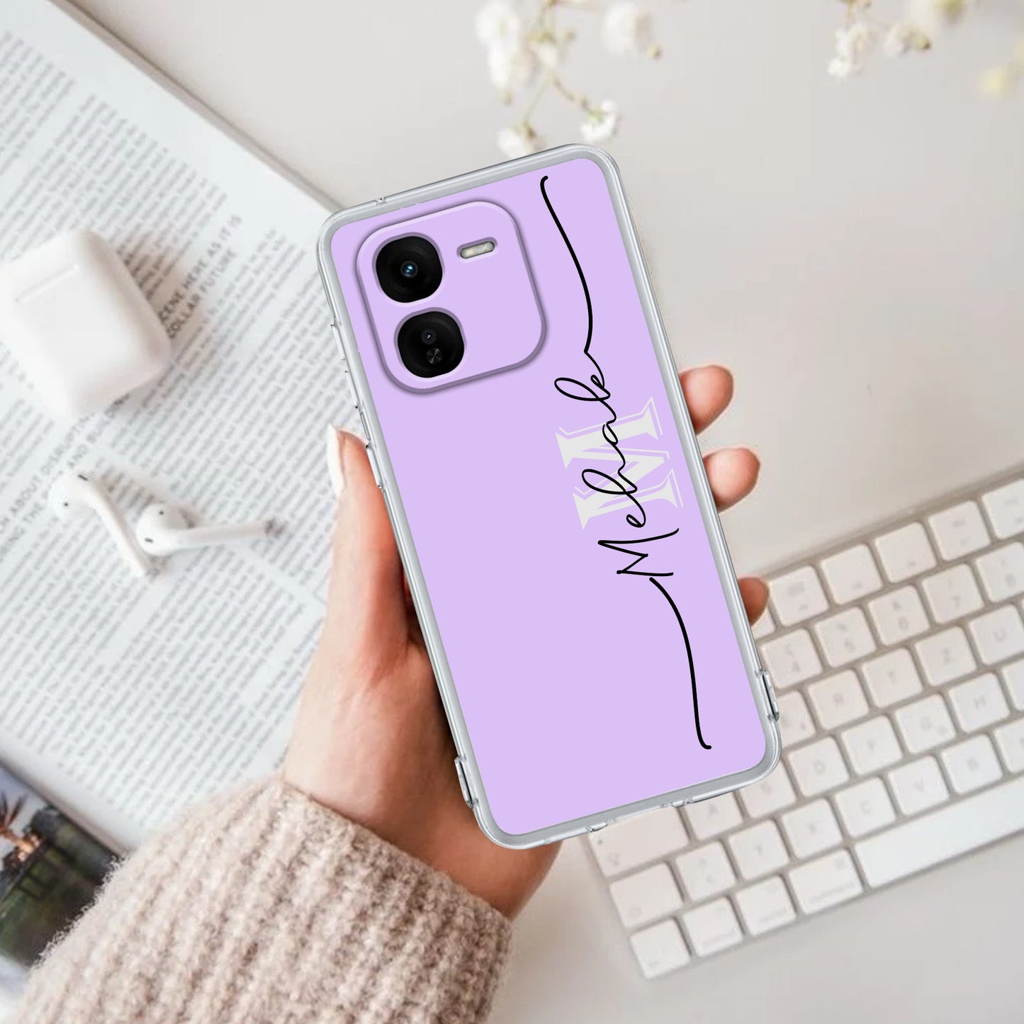Personalized Initials Lavender Silicon Case For iQOO