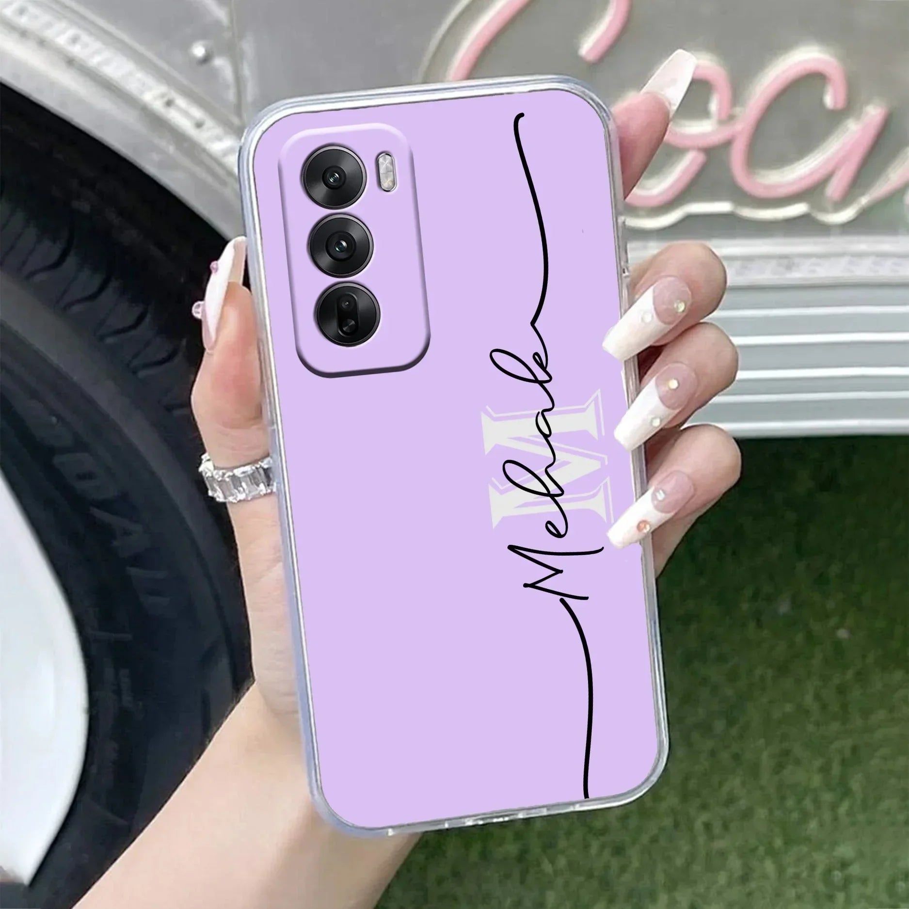 Personalized Initials Lavender Anti Yellow Case For Oppo Reno 12 Pro 5G