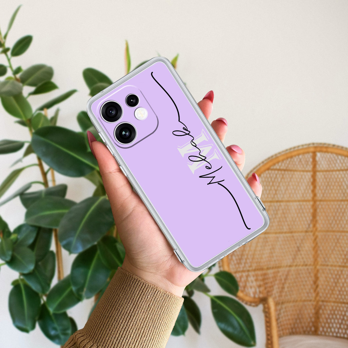 Personalized Initials Lavender Anti Yellow Case For Oppo Reno 16 5G