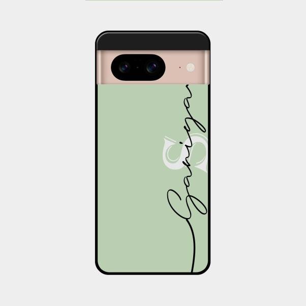 Personalized Initials Mint Green Glossy Metal Case Cover For Google Pixel 8 5G