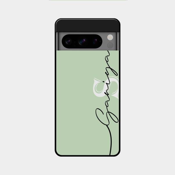 Personalized Initials Mint Green Glossy Metal Case Cover For Google Pixel 8 Pro 5G