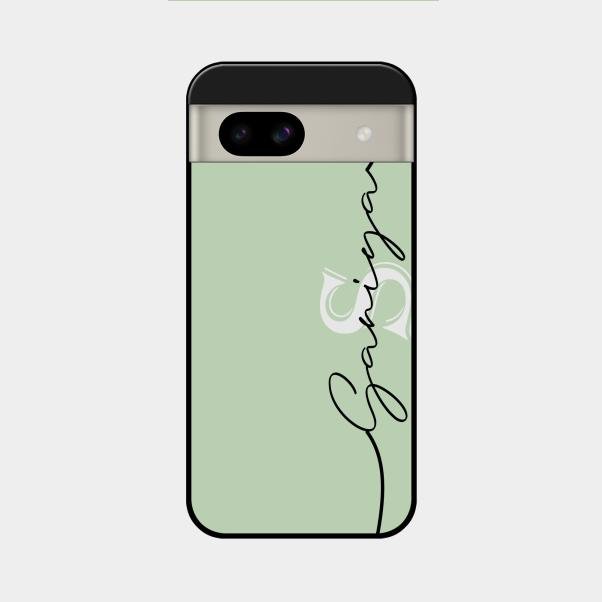 Personalized Initials Mint Green Glossy Metal Case Cover For Google Pixel 8A 5G