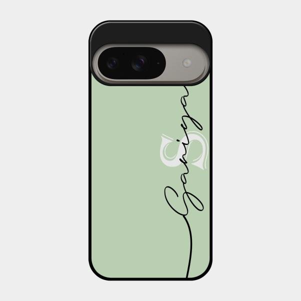 Personalized Initials Mint Green Glossy Metal Case Cover For Google Pixel 9 5G