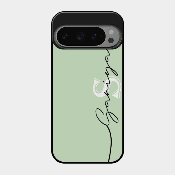 Personalized Initials Mint Green Glossy Metal Case Cover For Google Pixel 9 Pro 5G