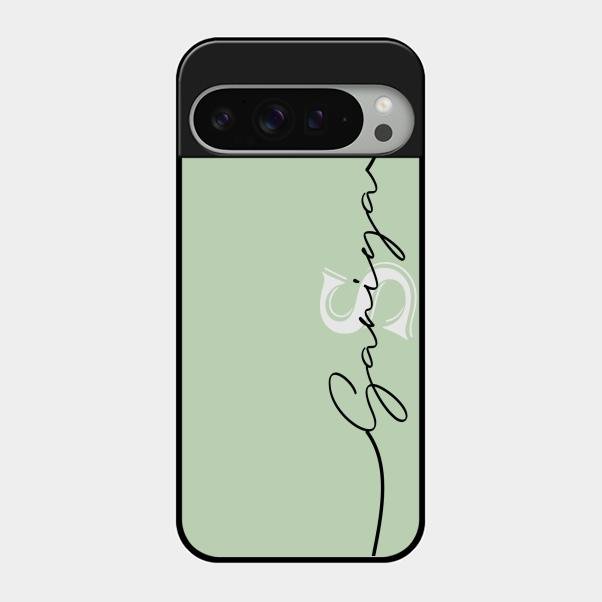 Personalized Initials Mint Green Glossy Metal Case Cover For Google Pixel 9 Pro Xl