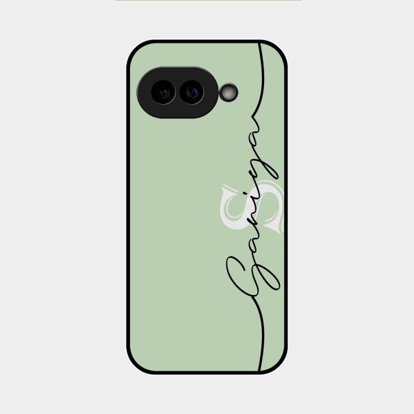 Personalized Initials Mint Green Glossy Metal Case Cover For Google Pixel 9A 5G