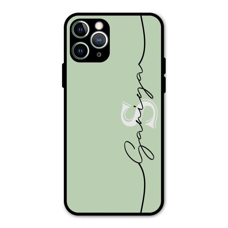 Personalized Initials Mint Green Glossy Metal Case Cover For iPhone 11 Pro Max