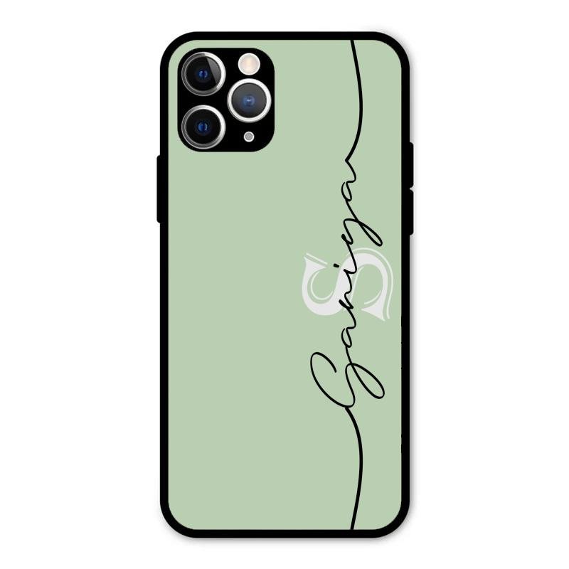 Personalized Initials Mint Green Glossy Metal Case Cover For iPhone 11 Pro