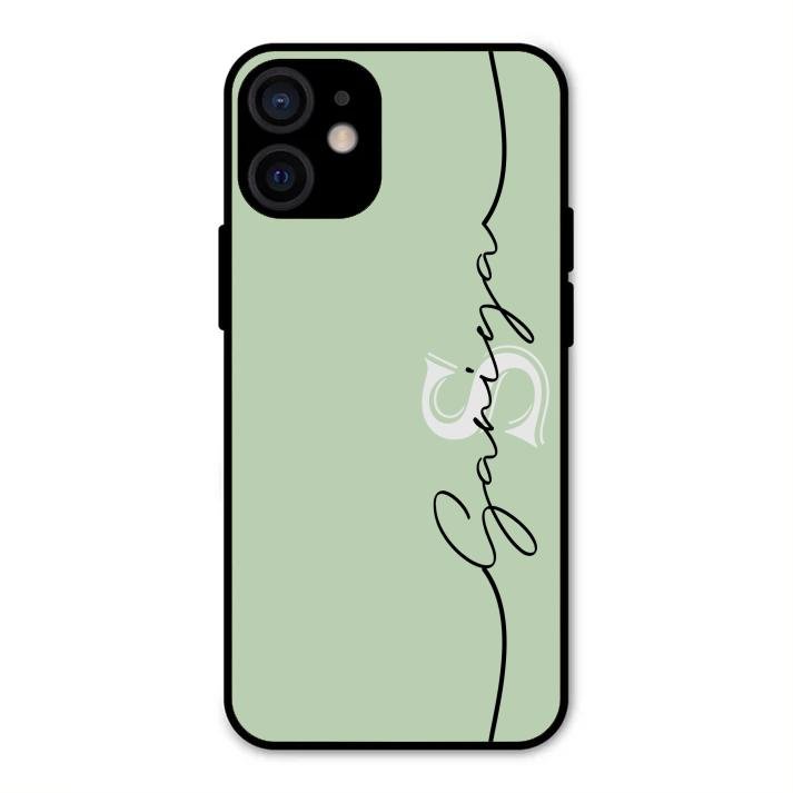 Personalized Initials Mint Green Glossy Metal Case Cover For iPhone 12 mini