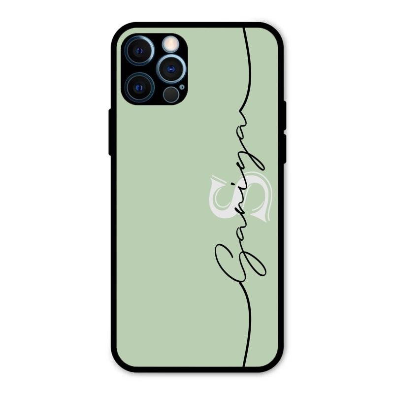 Personalized Initials Mint Green Glossy Metal Case Cover For iPhone 12 Pro Max