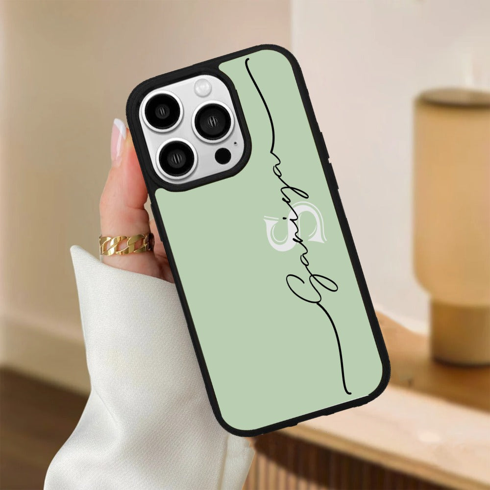 Personalized Initials Mint Green Glossy Metal Case Cover For iPhone