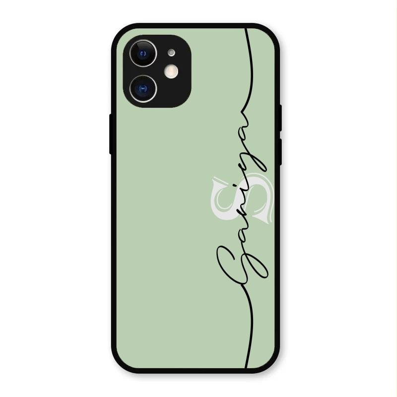 Personalized Initials Mint Green Glossy Metal Case Cover For iPhone 12