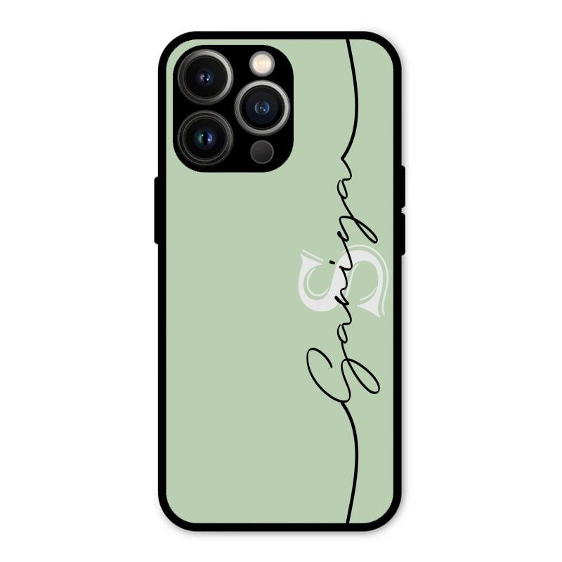 Personalized Initials Mint Green Glossy Metal Case Cover For iPhone 13 Pro
