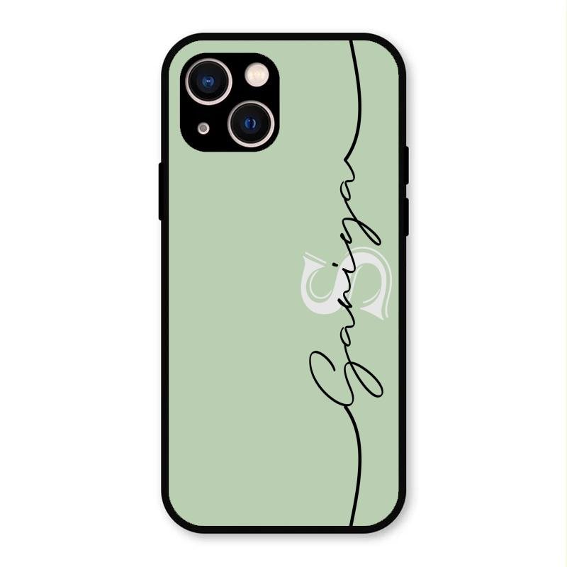 Personalized Initials Mint Green Glossy Metal Case Cover For iPhone 13