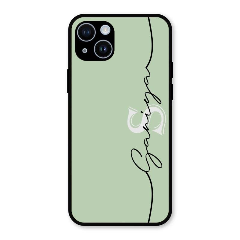 Personalized Initials Mint Green Glossy Metal Case Cover For iPhone 14 Plus