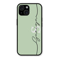 Personalized Initials Mint Green Glossy Metal Case Cover For iPhone 15 Plus