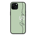 Personalized Initials Mint Green Glossy Metal Case Cover For iPhone 15