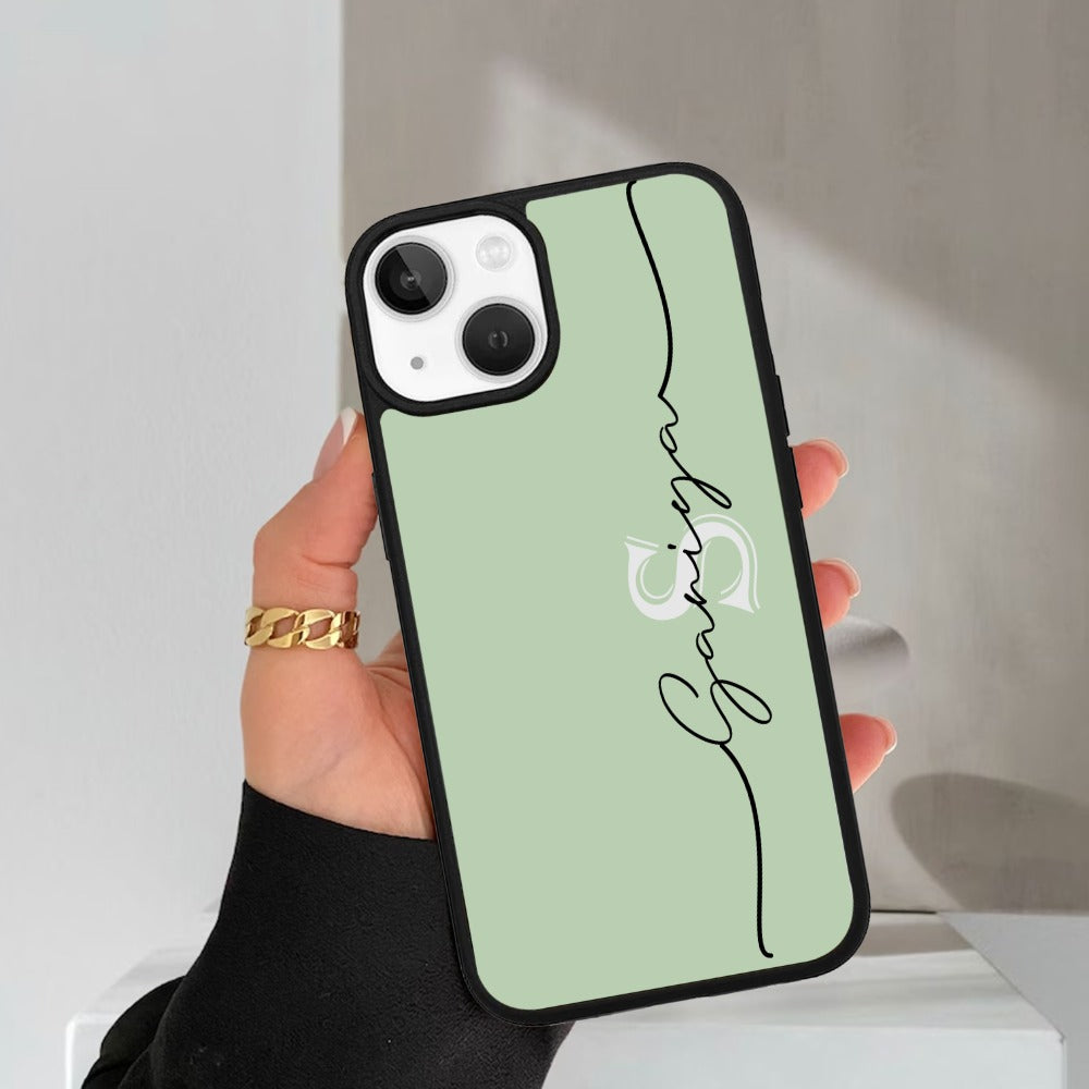 Personalized Initials Mint Green Glossy Metal Case Cover For iPhone