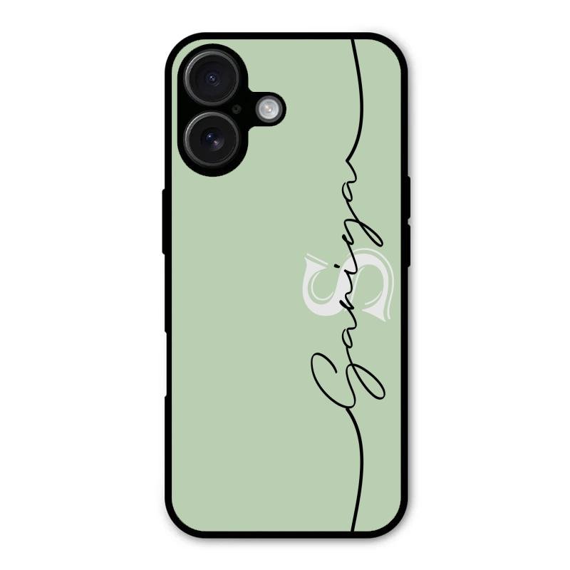 Personalized Initials Mint Green Glossy Metal Case Cover For iPhone 16 Plus