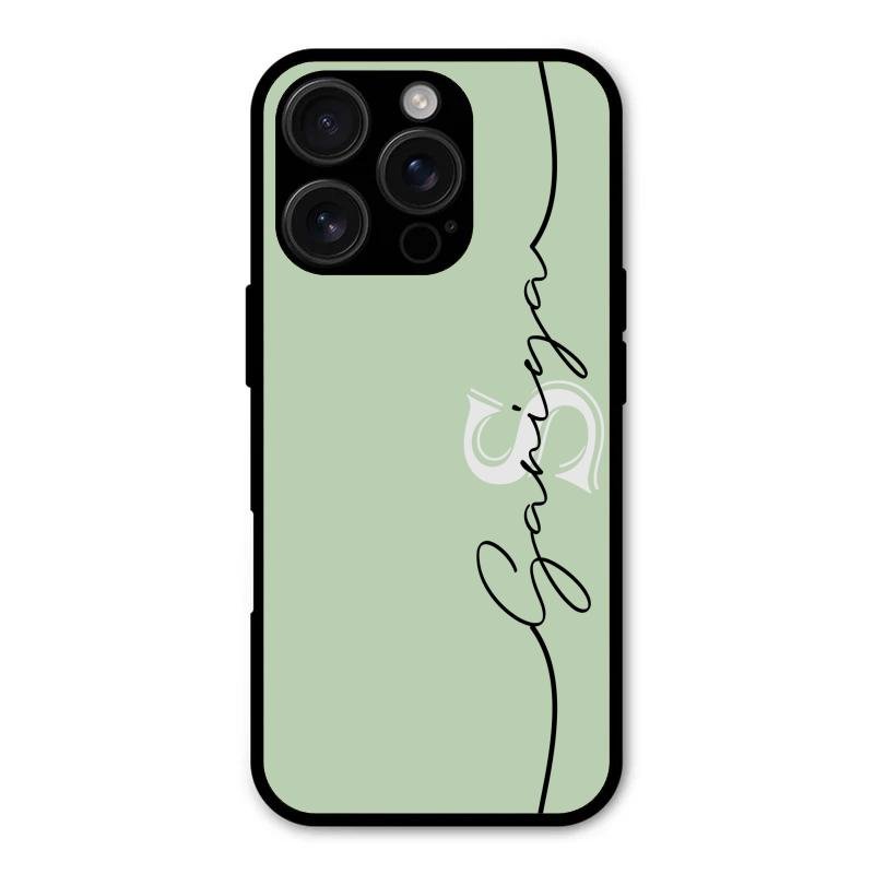 Personalized Initials Mint Green Glossy Metal Case Cover For iPhone 16 Pro