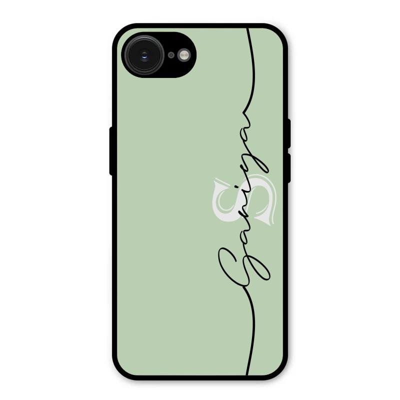 Personalized Initials Mint Green Glossy Metal Case Cover For iPhone 16e